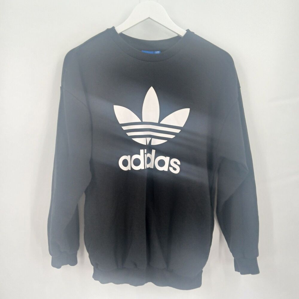 Adidas Trefoil Logo Pullover Sweatshirt Womens Small Black Streetwear Sporty